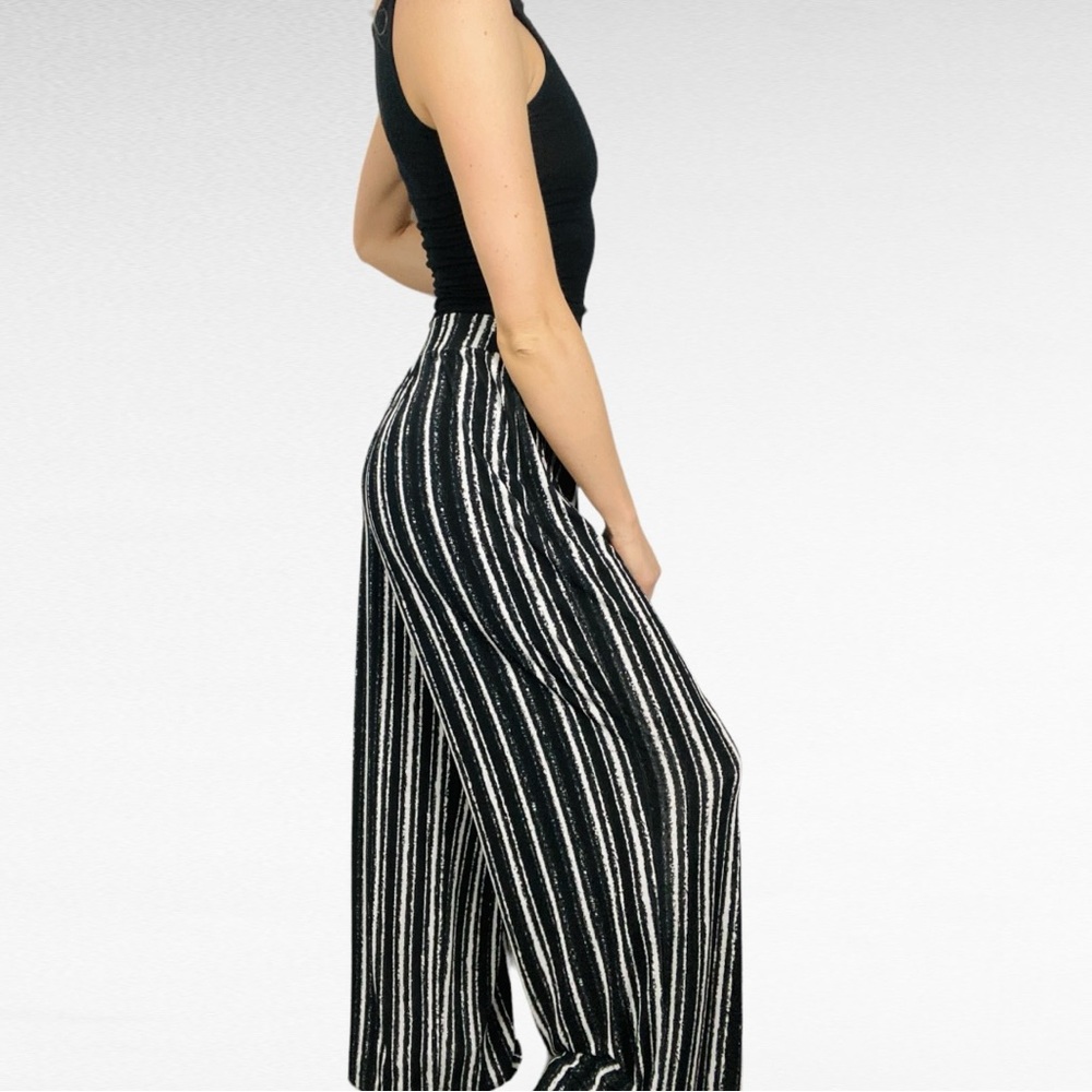 New Directions | Black & White Tribal Stripe Wide Leg Preppy Chic Casual Pants